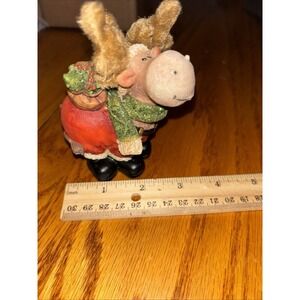 Cutest Christmas Moose with Plush Antlers Resin Figurine 3.5 Inches